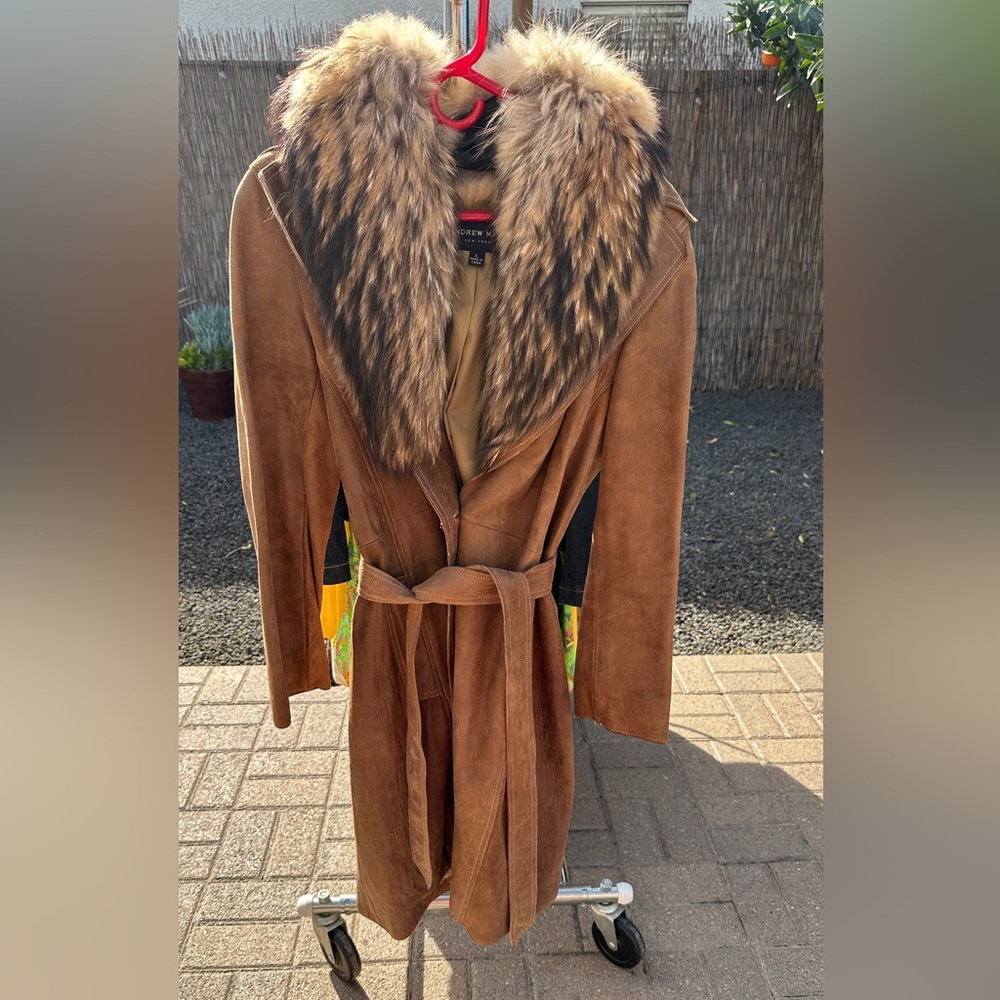Andrew Marc Leather Jacket with Real Fur Trim – Size L